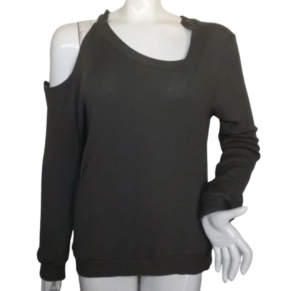 LNA Top/Tunic, XS, Green, Thermal, One Cold Shoulder, Long sleeves